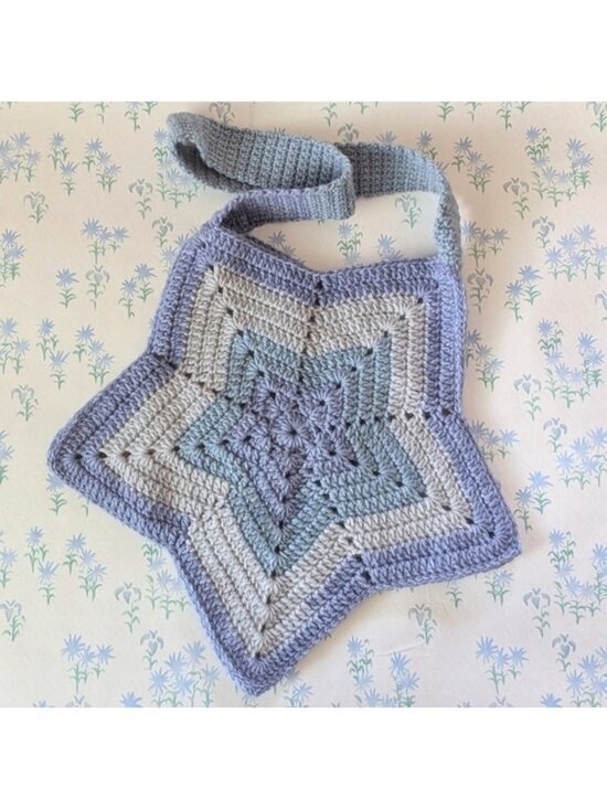 Handmade Handbags - Handmade Crochet Star Tote Bag NEW Blue Gray Purse Boho Cosplay Fairycore